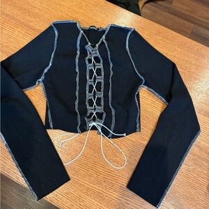 Boohoo Black Ribbed Top with White Stitching